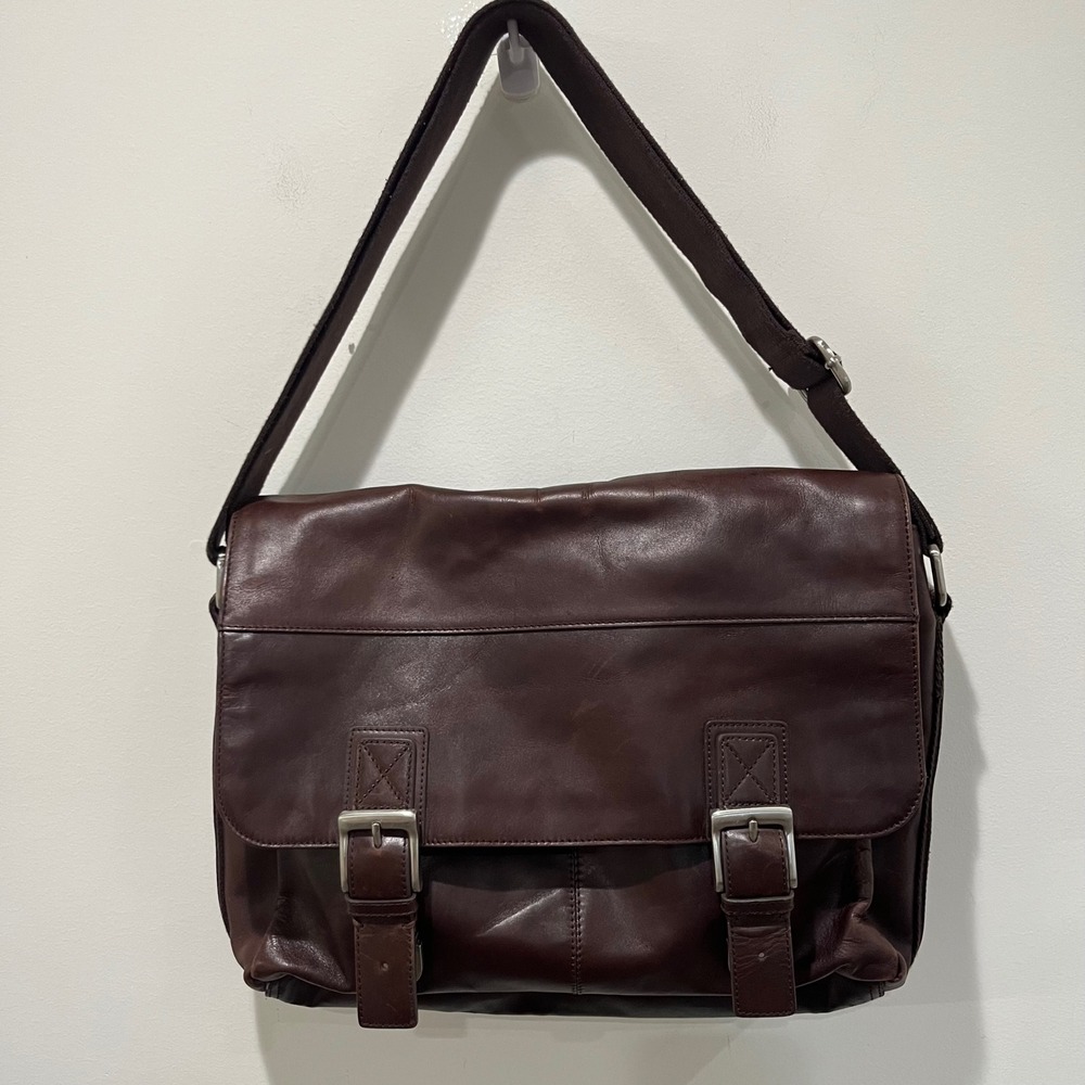 Vtg Fossil Messenger Bag Brown Leather Crossbody Laptop Satchel Work Briefcase